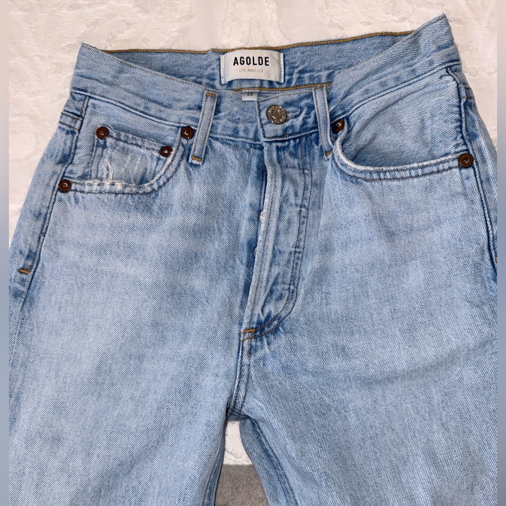 Agolde Riley Distressed Light Blue Jeans, 23 - Picture 4 of 14